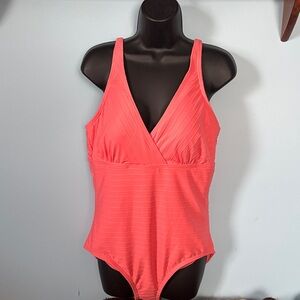 Size large, Lands' End Coral One Piece Swimsuit NWT. 14-16